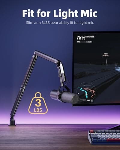 TODI Mic Arm for Lightweight Mics, Microphone Arm Rotatable, Storable Desk Mic Stand for Bear 3LB with Mount Clamp, Mic Stand Boom Arm with Cable Channel with 3/8'' 5/8'' Thread for Podcast, Gaming thumbnail 2