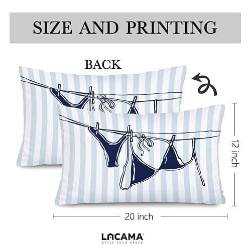 Lacama Blue Coastal Room Decor, Coastal Throw Pillow Cover 12x20, Blue Dorm Decor, Preppy Bikini Prints Decorative Throw Pillow Covers Pillowcases for Couch Bed Girly Room Bedroom Dorm thumbnail 3