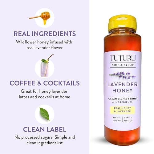 Lavender Honey Simple Syrup for Coffee, Cocktails, Tea, Matcha - Clean Simple Syrup with Real Lavender & Honey - 13.5 oz thumbnail 5