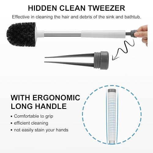 SetSail Toilet Brush and Holder 2 Pack, Self Closing Lid Toilet Bowl Brushes Holder and Extra Long Handle Ventilated Toilet Brush Set for Bathroom Cleaning, Nylon Bristles, White & Grey thumbnail 3