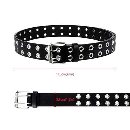 BKpearl 2 Pack Double Grommet PU Leather Punk Belt, 2 Hole Grommet Jeans Belt for Women & Men, Multi, Medium thumbnail 3