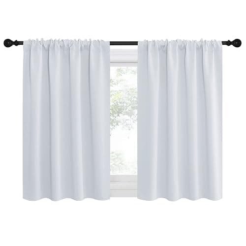 NICETOWN Greyish White Window Curtain Panels - Thermal Insulated Rod Pocket Room Darkening Curtain Sets for Bedroom (Platinum - Greyish White, 2 Panels, 42 in x 36 in (W x L)) thumbnail 3