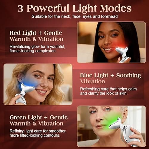 Face and Neck Massager Tool with Heat & 3 Light Therapies, Smart Vibration, Red-Light-Therapy and EMS Modes, Gua Sha Facial Tools for Face and Neck Skin Care and TMJ Relief (White) thumbnail 4