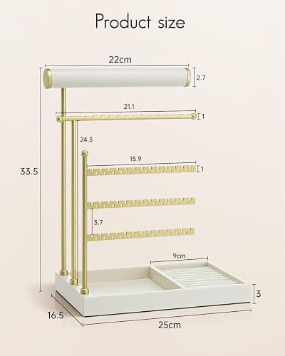 VLANDO Schmuckständer, Schmuckaufbewahrung mit Ablage, Zimmer Deko | Schmuck Organizer display für Halsketten, Uhren, Ringe, Ohrringe, Armbänder, Armreifen, Sonnenbrillen, Beige thumbnail 3