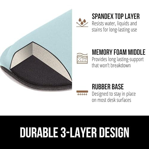 GORILLA GRIP Silky Gel Memory Foam Wrist Rest for Computer Keyboard, Mouse, Ergonomic Design for Typing Pain Relief, Desk Pads Support Hand, Arm, Mousepad Rests, Stain Resistant, 2 Piece Pad Sky Blue thumbnail 7