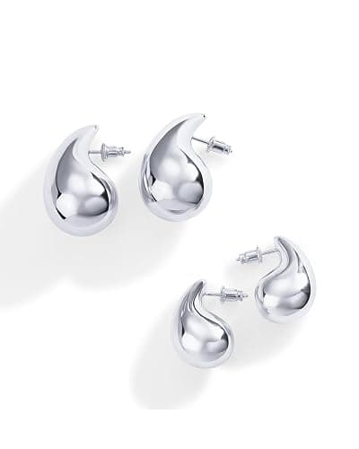 PAVOI 14K Gold Plated 925 Sterling Silver Post Teardrop Chunky Hoop Earrings - Lightweight Drop Earrings for Women - Designer Dupe thumbnail 3