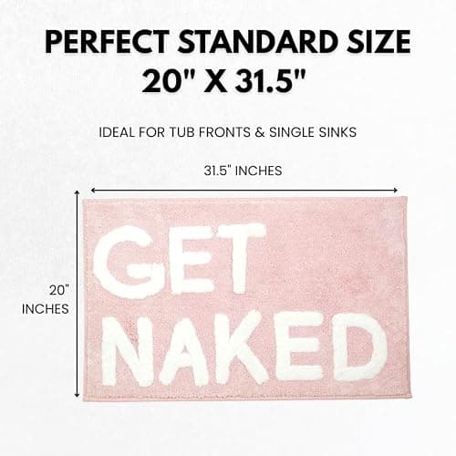 LABEND HOME Get Naked Bath Mat 20" x 31.5” - Funny Bathroom Rug, Plush Microfiber Non-Slip Backing, Machine Washable Quick-Dry Bath Decor - Pink thumbnail 2