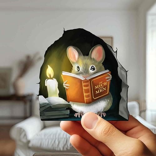 Mouse Reading Book, Wall Decor Sticker Decal, Kids Room, Classroom, Home, Bedroom, Bookcase, Book Lover, of Mice and Men, Children, Adorable, (Mouse Reading Book) thumbnail 6