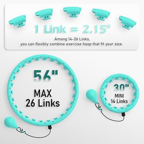 JLoibao Weighted Hula Circle with 26/32 Links(56-66 Inch) for Adults Weight Loss, Infinity Fitness Hoop Plus Size, for Women Smart Exercise Equipment thumbnail 2