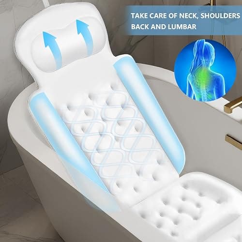 Full Body Bath Pillow, Luxury Bath Cushion with 192 Suction Cups, Bath Pillows for Tub for Head and Neck Support, with Laundry Bag White, 51" x 16" thumbnail 7