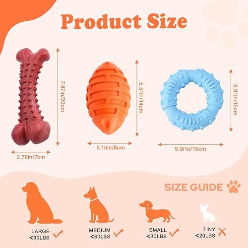 3 Pack Dog Chew Toys for Aggressive Chewers, interactive dog toys | 100% Natural Rubber Squeaky Rugby, Bacon & Milk Flavored, Durable Interactive Oral Care Toys for Medium & Large Breeds thumbnail 2