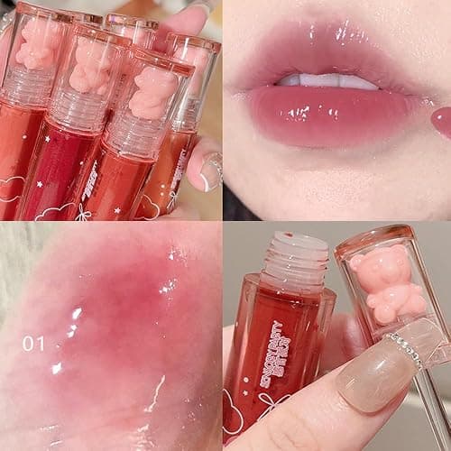 Blopuivo 6 Colors Bear Lip Gloss,Jelly Lip Glaze,Cute Liquid Lipstick Bear Lip Stain Watery Lipgloss Plumping Lip Tint Moisturizing Waterproof Long Lasting for Lip and Cheek thumbnail 8
