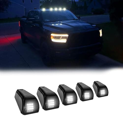 DEERMOTO 5PCS Solar Cab Lights White Wireless No Drill Car Roof Top Marker LED Warning Light Smoke Lens IP67 Waterproof Truck Roof Light Compatible with Pickups Trucks Ford Dodge Ram GMC SUV Toyota - Image 1