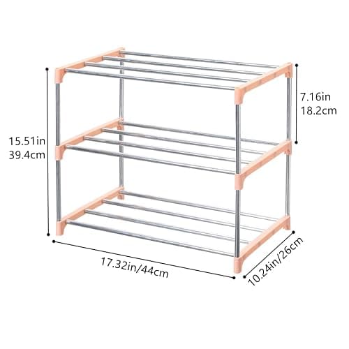 Jucaifu Stackable Small Shoe Rack, Entryway, Hallway and Closet Space Saving Storage and Organization (3-Tier, Pink) thumbnail 3