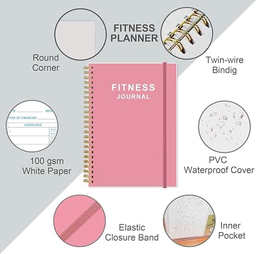 Fitness Journal for Women & Men - A5 Workout Journal/Planner Daily Exercise Log Book to Weight Loss, Gym, Muscle Gain, Bodybuilding Progress - Daily Personal Health & Wellness Tracker, Spiral-Bound, 5.8" x 8.3", Pink thumbnail 3