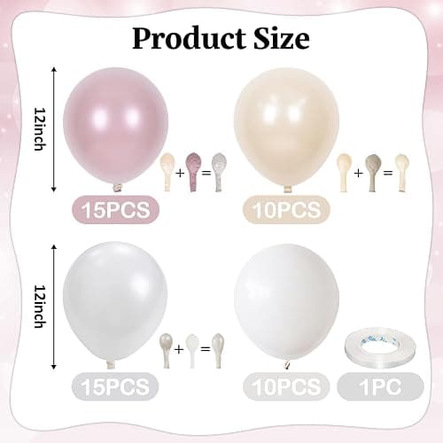 Double Stuffed Pearl White and Pink Balloons, 50pcs Double Stuffed Pearl Sand White Dusty Retro Pink Latex Balloons for Women Girls Boho Birthday Party Baby Shower Bridal Shower Wedding Engagement thumbnail 3