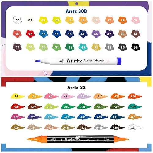 Arrtx Acrylic Paint Pens 62PCS, Water Based Acrylic Markers, Paint Markers for Rock Painting, Dual Tip Brush Tip Acrylic Painting Supplies for Fabric Painting, Ceramic, Fabric, Canvas, Wood, Glass thumbnail 5