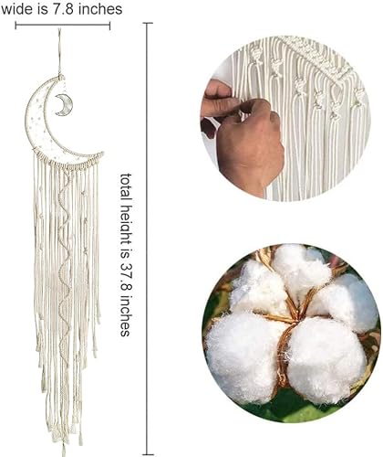Koytoy Macrame Wall Hanging with LED Light,Moon Dream Catcher Woven Tapestry Bohemian Home Decor Wedding Party Ornaments Craft Gifts Ramadan Decorations for Home thumbnail 2