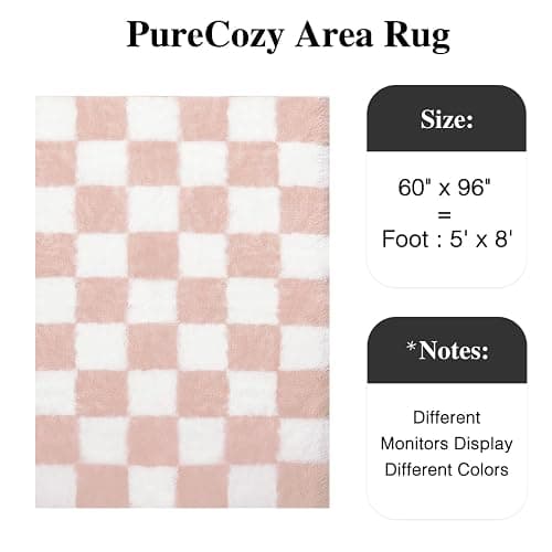 PureCozy Checkered 5x8 Area Rugs for Living Room Bedroom Pink Washable High Pile Fluffy Rug Modern Soft Thick Carpet Indoor Office Non-Slip Shaggy Tapis Salon for Nursery Kids Gils Room Playroom thumbnail 2