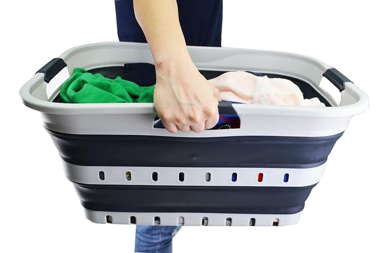 SAMMART 42L (11 gallon) Collapsible Plastic Laundry Basket - Foldable Pop Up Storage Container/Organizer - Portable Basket - Space Saving Hamper (Grey/Slate Grey (Set of 2)) thumbnail 8