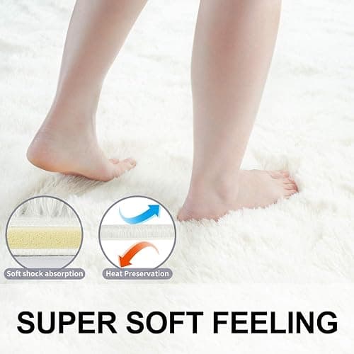 Merelax Soft Modern Indoor Shaggy Area Rug for Bedroom Livingroom Dorm Kids Room Home Decorative, Non-Slip Plush Fluffy Furry Fur Rugs Comfy Nursery Accent Floor Carpet 2x3 Feet, Ivory thumbnail 5