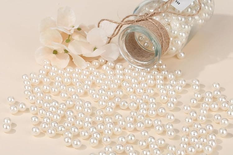 DUQGUHO 8mm White Plastic Round Pearls for Crafting, Jewelry Making, DIY Holes Bulk Beads 500PCS Fake Pearls for Bracelets, Anklets, Earrings, Decorations thumbnail 7