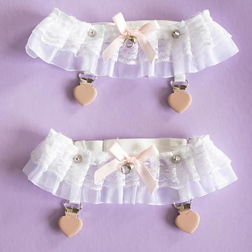 Outanaya Lolita Strumpfbänder mit Herzförmigen Clips aus Spitze und Metall Elastische Garters für Damen zur Kostümdekoration und Formellen Anlässen 1 Paar Weiß thumbnail 5