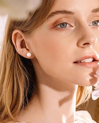 12 Pairs Pearl Studs Earrings for Women, Stainless Steel Hypoallergenic White Faux Simulated Pearl Earrings, 4 Mixed Sizes Round Ball Jewelry for Wedding Birthday Christmas thumbnail 2