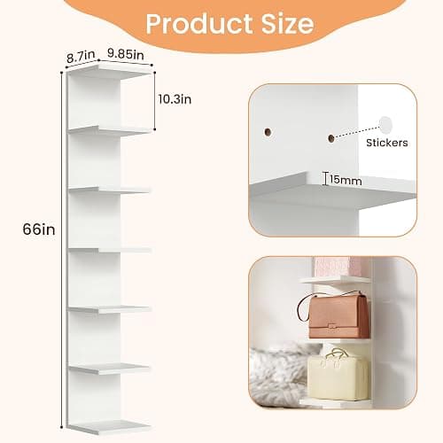 upsimples 7-Tier Floating Wall Shelf, White Wall Mounted Display and Storage Shelf, Decorative Shelves for Bedroom, Living Room, Bathroom, and Office thumbnail 2
