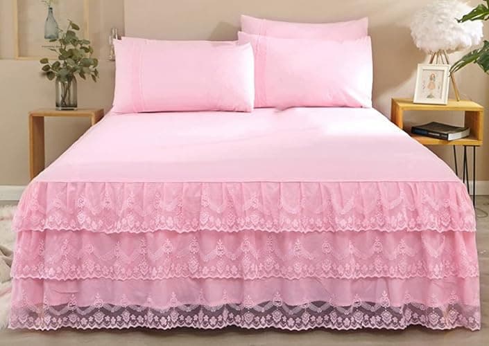 Romantic Ruffled Bed Skirt with Sheet,Dust Ruffle Bedskirt with 3 Lace Layers,17.7" Drop thumbnail 2