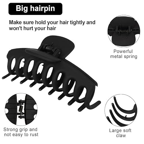 2 Pack Big Hair Claw Clips Nonslip Large Claw Clip for Women and Girls Hair,Strong Hold Grips Hair Accessories 4 Inch (Black) thumbnail 3