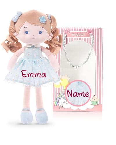 LeyaDoll Personalized Soft Baby Doll Toys (16''), My First Baby Rag Doll for 1 Year-Old Girl Birthday Gift, Christmas Plush Toys Gift for Toddler Kids Infants-Daydream Melia Girl-Blue - Image 1