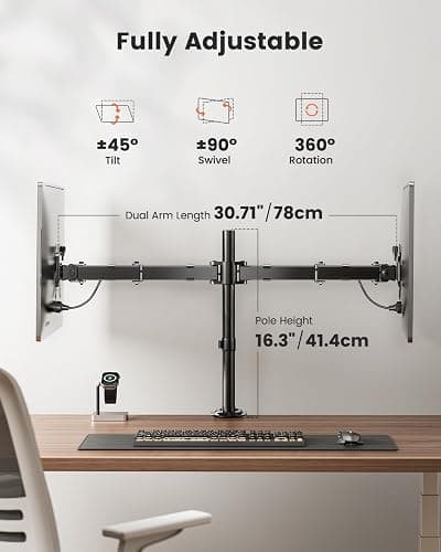 ErGear Dual Monitor Stand, Heavy Duty Adjustable Monitor Desk Mount for 2 Screens up to 32 Inches, Fully Adjustable Height, Tilt, Swivel, Rotate, Supports 17.6 lbs per Monitor Arm, Easy Installation thumbnail 5
