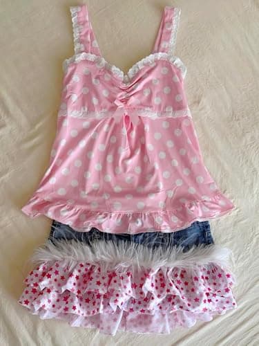 TYATVS 2000s Clothing Polka Dot Tank Tops Y2k Whimsy Twee Vintage Shoujo Tees Harajuku Clothes Cutecore thumbnail 4