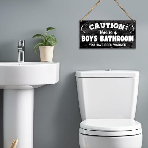 QVUXZ Funny Boy's Bathroom Sign Decor, Wooden Wall Decor | Boys Bathroom Home Door Sign, 11.8"x"5.9", Modern Style, Multiple Colors, Wall Mount, Portrait Orientation, Gifts thumbnail 3