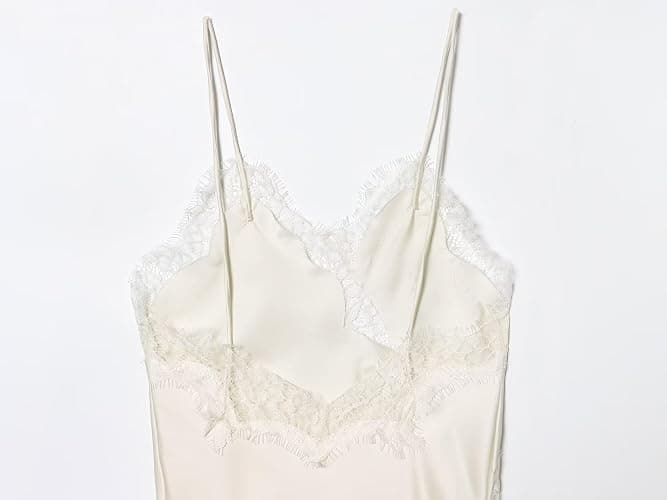 ZCKZUK Women's Elegant Satin Lace Trim Undergarment Slip Dress with Asymmetric Hem, V‑Neck Spaghetti Straps Evening Wear thumbnail 8