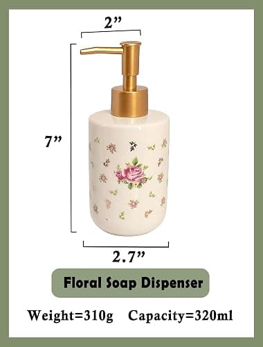 Pecfamly Vintage Floral Decorative Hand Soap Dispenser, Vintage Floral Botanical French Country Shabby Chic Victorian Aesthetic Bathroom Room Home Kitchen Decor thumbnail 3