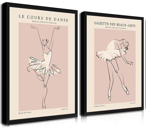 Black Framed Ballet France Exhibition Wall Art Prints Set of 2 Vintage Ballerina Canvas Posters Decor Nordic Aesthetic Art Painting Pictures for Girls Room Bedroom Gallery Decor with Framed - Image 1