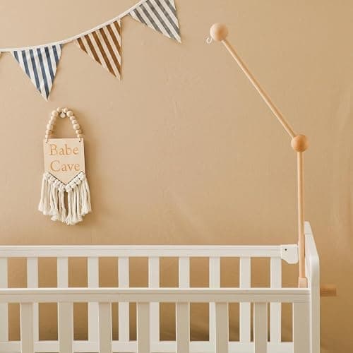 QOOWFEANIG Mobile for Crib,Baby Crib Mobile Arm 27.17inch,Strong Hold Anti Slip Attachment Clamp,Wooden Cloud Design Detachable Adjustable Holder Cute Cot Bed Bell Wind Chimes Hanger Bracket thumbnail 6