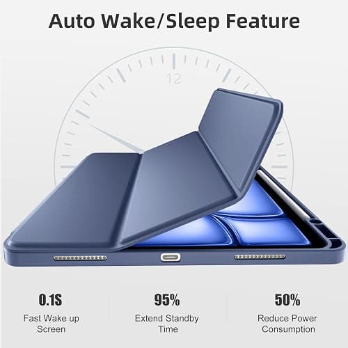 Akkerds Compatible for iPad Air 13 Inch Case (M3/M2) 2025/2024 with Pencil Holder, Trifold Stand Protective Cover/Soft TPU Back for iPad Air 13 Case, Supports Touch ID, Auto Wake/Sleep, Blue Gray thumbnail 7