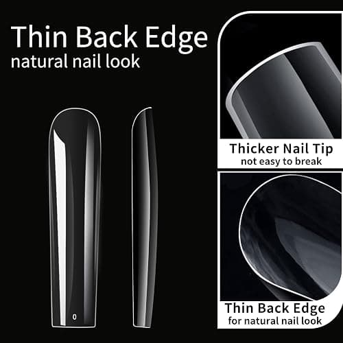 Cycullinyt 240Pcs Square Soft Gel Nail Tips, Long Square Nails, 12 Sizes Full Cover Acrylic Fake Nails Straight Clear False Nail Extension for Beginner and Professional Home Salon DIY thumbnail 8