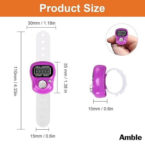 Amble 12 Pack Electronic Finger Counter, 5 Digit LCD Electronic Digital Display, Hand Tally Clicker Counter, Digital Handheld Tally Counter, Counting for Golf, Goods Counting, Lap, Knitting thumbnail 4