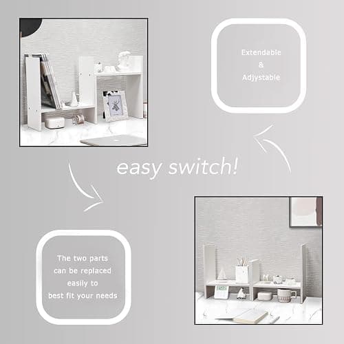 MASAKA B&W - Kawaii Storage Desktop Organizer for Your Desk Space, Double H Plants Display Shelf, Home Office Storage Rack Adjustable Stackable for Office, Dormitory (White*01) thumbnail 6