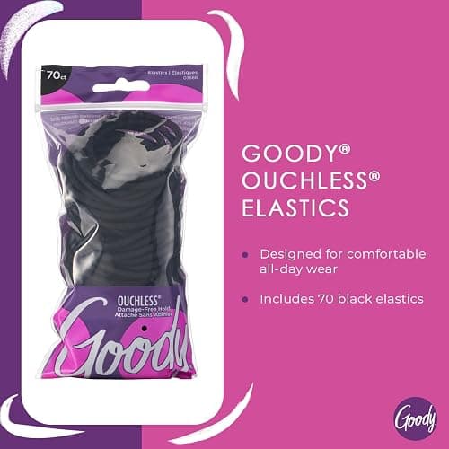 Goody Ouchless Hair Elastics | No Pull, No Breakage, Tangle-Free Hold | Long-Lasting Black Ponytail Holders for Thick, Curly, Coily & Textured Hair | 70 Count for Women & Men thumbnail 3