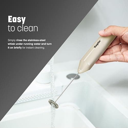 Keplin Handheld Milk Frother - Stainless Steel Electric Whisk - Portable Battery Operated Coffee Stirrer for Lattes, Matcha, Protein Shakes - Ergonomic, Compact, Easy to Clean & Use (Cream) thumbnail 6