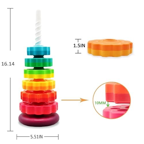 LUCKFUTURE Educational Spinning Stacking Toys, Rainbow Stacking Rings Baby Toy, Montessori Sensory Learning Toy for Girls and Boys Toddlers Toys for 1-3 Year Old thumbnail 3