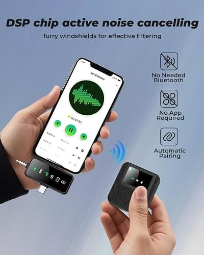BAILIXIN 3-in-1 Mini Microphone for iPhone, Android, Camera - 328ft Long Range, 20H Battery Life, Wireless Microphones, Lapel Mic with AI Noise Reduction for Video Recording, YouTube, TikTok thumbnail 2