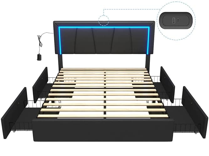 Queen Bed Frame with Headboard and 4 Storage thumbnail 8