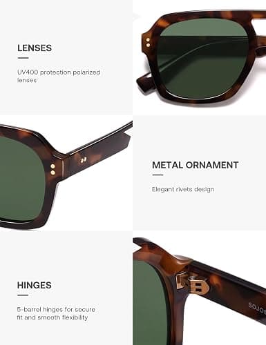 SOJOS Retro Thick Polarized Aviator Sunglasses for Women Men, Large Trendy Bold Square Pilot Shades SJ2385 thumbnail 5