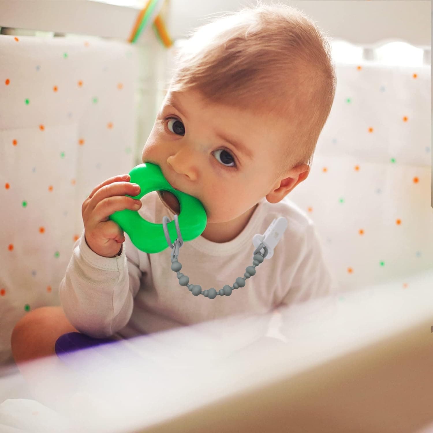 4 Pack Silicone Pacifier Clips, One Piece Beads Gourd Design Teething Pacifier Holder Clip, Neutral Baby Paci Dummy Clips Boys & Girls, Binky Clips Pacifier Straps Chain for Toys Teethers thumbnail 6